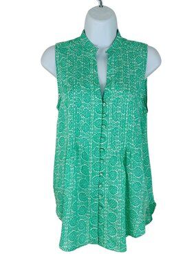 Maeve Anthropologie Women's XS Petunia Pintuck Floral Green White Blouse NEW